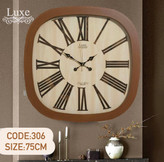 ساعت دیواری لوکس مدل 306 سایز 75×75 بدنه چوبی با اعداد رومی