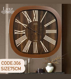ساعت دیواری لوکس مدل 306 سایز 75×75 بدنه چوبی با اعداد رومی