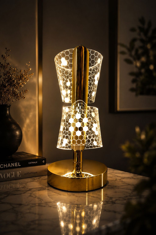 آباژور رومیزی لمسی و شارژی طرح ششضلعی کد ۲ (وارداتی با نور LED چند حالته)